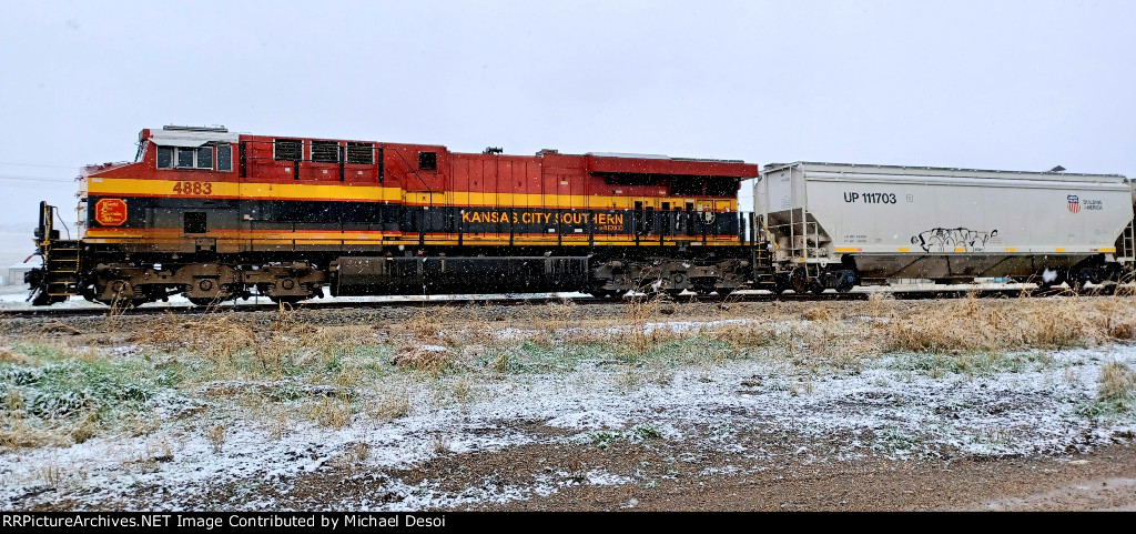 KCSM ES44AC #4883 leads a northbound (empty) UP grain train at Cache Junction, Utah. April 15, 2022